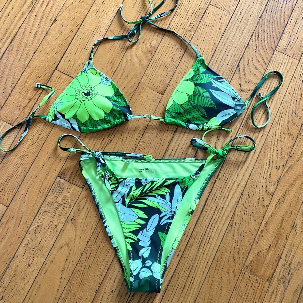 Aerie Green Floral Bikini